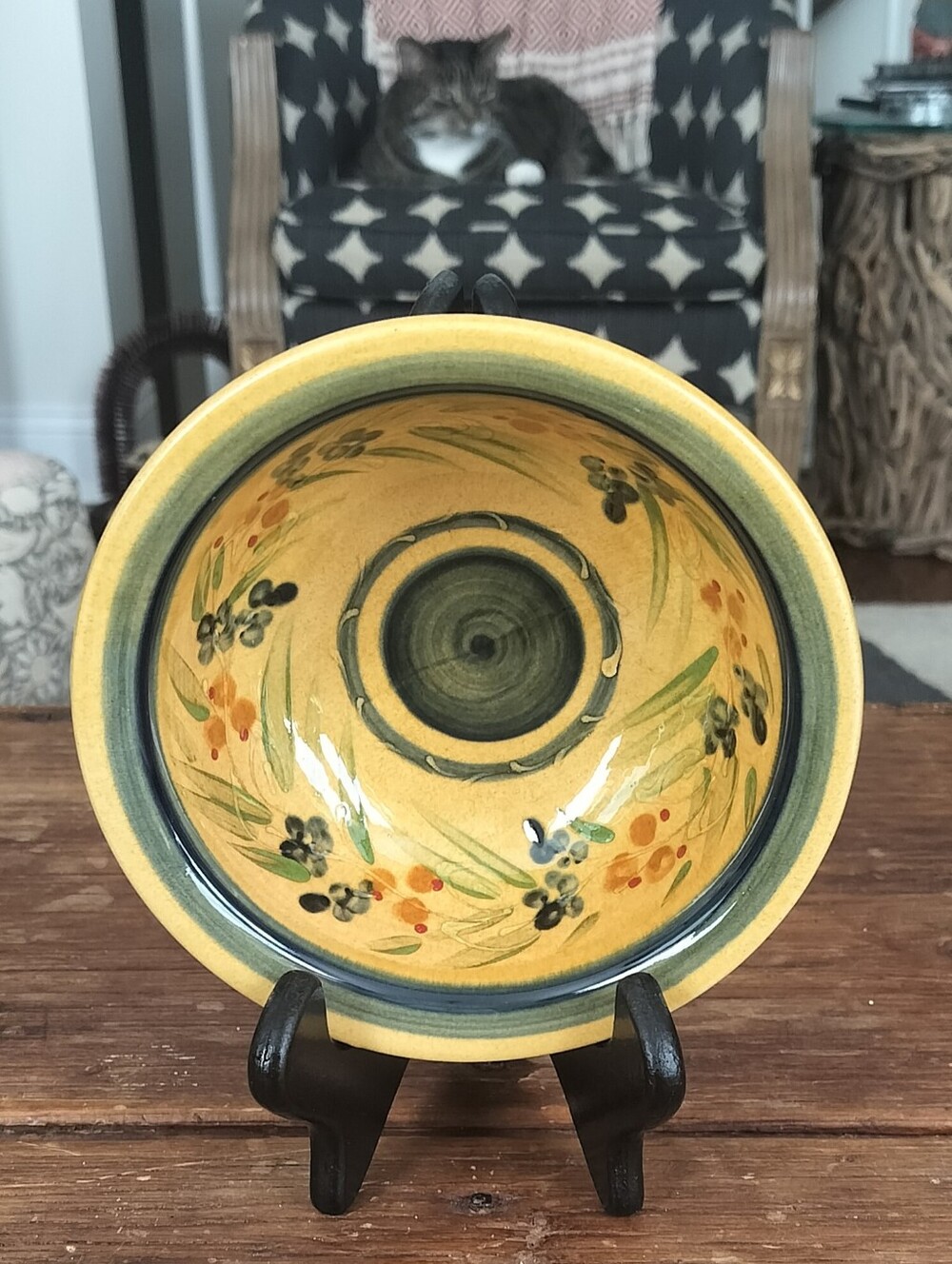 Terre e Provence French Pottery Small Bowl Blue Stripe 6.5" Stamped, new cond.